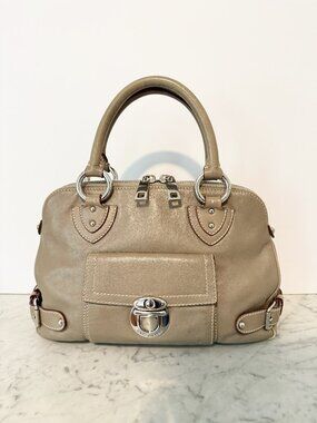 Marc Jacobs Elise Top Handle Satchel Bag in Taupe Soft Calf Leather